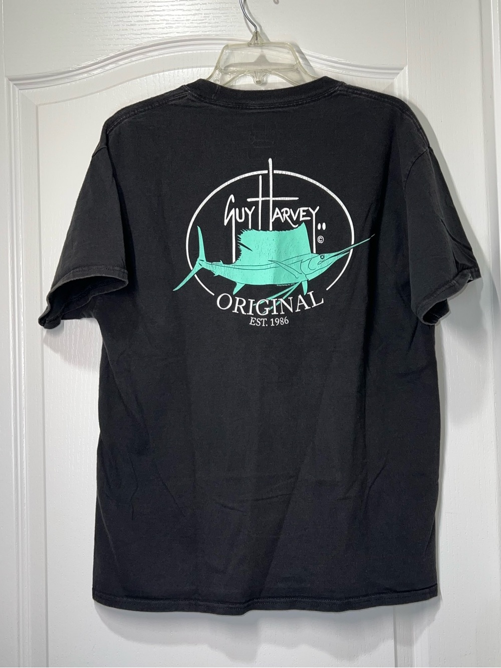 Guy Harvey Black Short Sleeve Sailfish Graphic Crew Neck T-Shirt Size Large